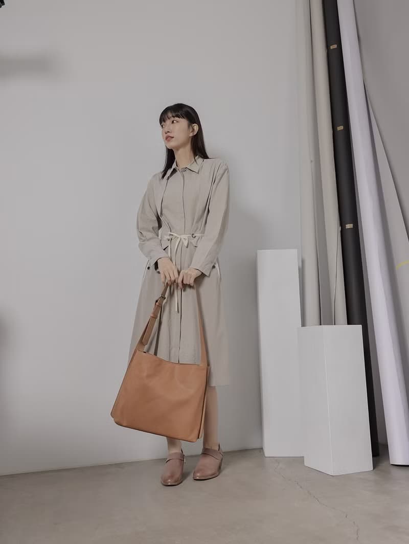 supportingrole 2分層真皮中性簡約的簡約肩側背包 咖啡