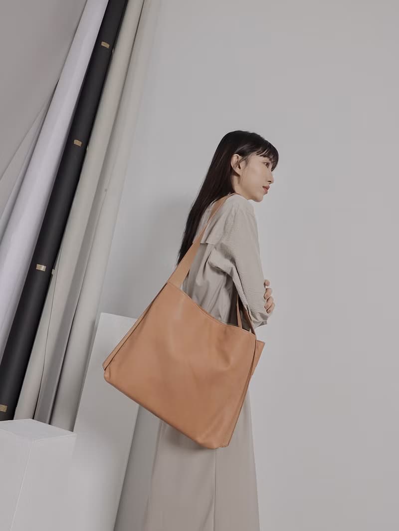 supportingrole 2分層真皮中性簡約的簡約肩側背包 咖啡