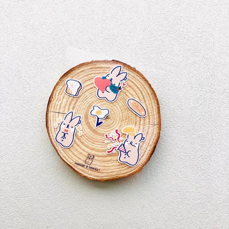 啵尼兔 / 可愛防水日本PET貼紙 / 餅乾朋友