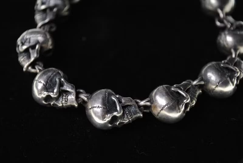 元堡製銀/手作銀飾/脊骨系列/手鍊/大骷髏手鍊/十顆骷髏
