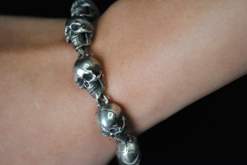 元堡製銀/手作銀飾/脊骨系列/手鍊/大骷髏手鍊/十顆骷髏