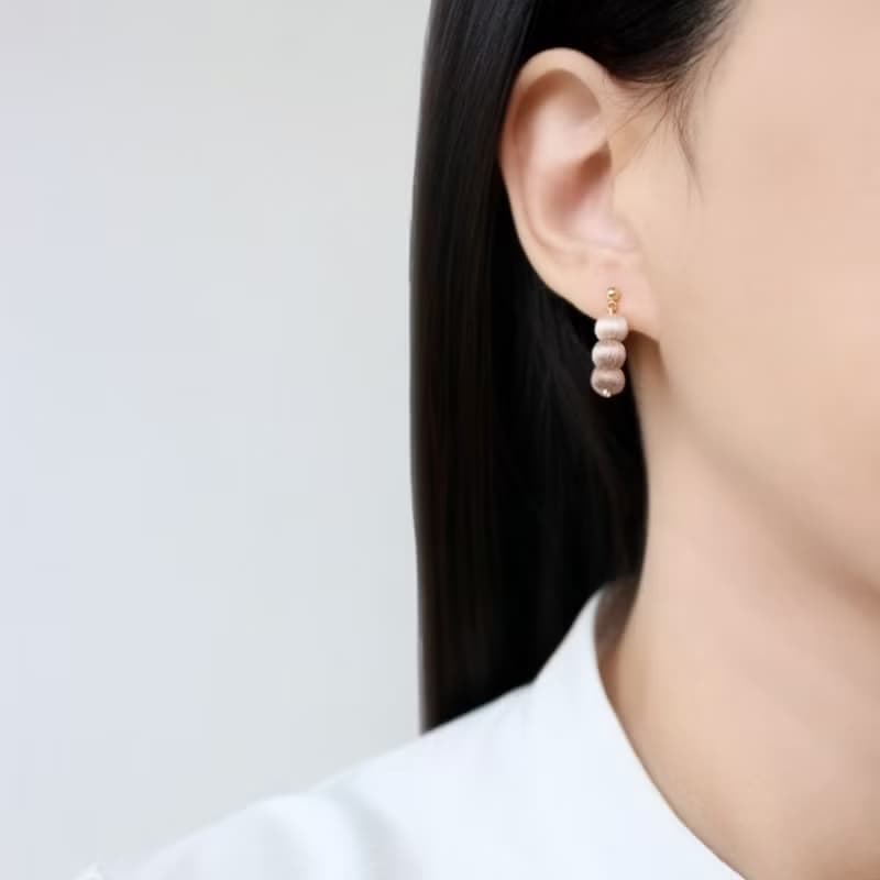 串珠耳飾_串丸子/藕色/beading earing