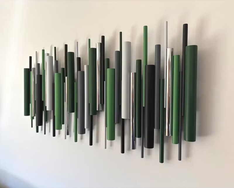 手工木質3D壁掛雕塑 綠色 黑色 搭配鍍鉻點綴