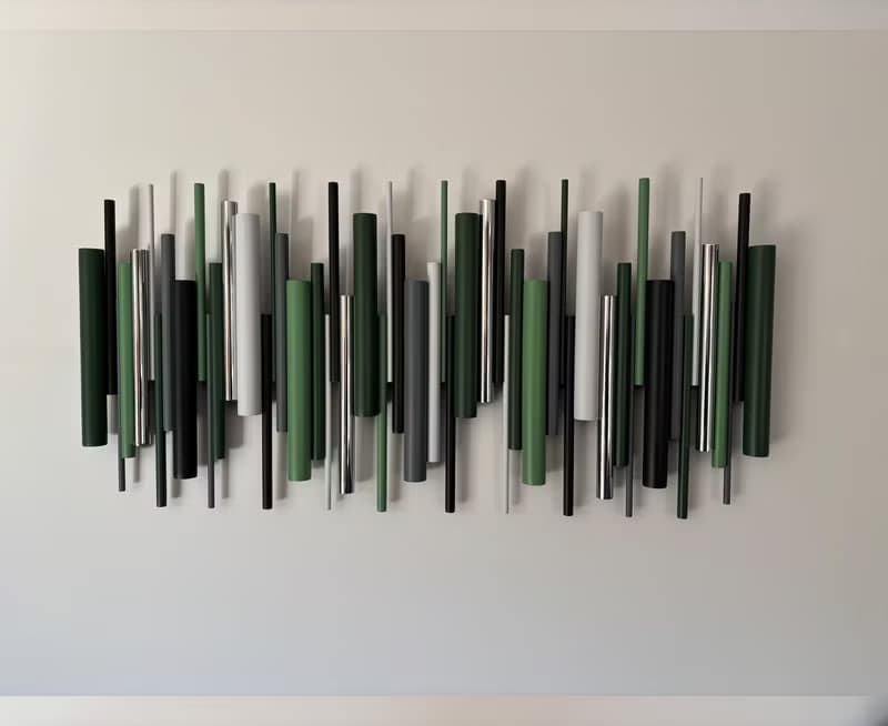手工木質3D壁掛雕塑 綠色 黑色 搭配鍍鉻點綴