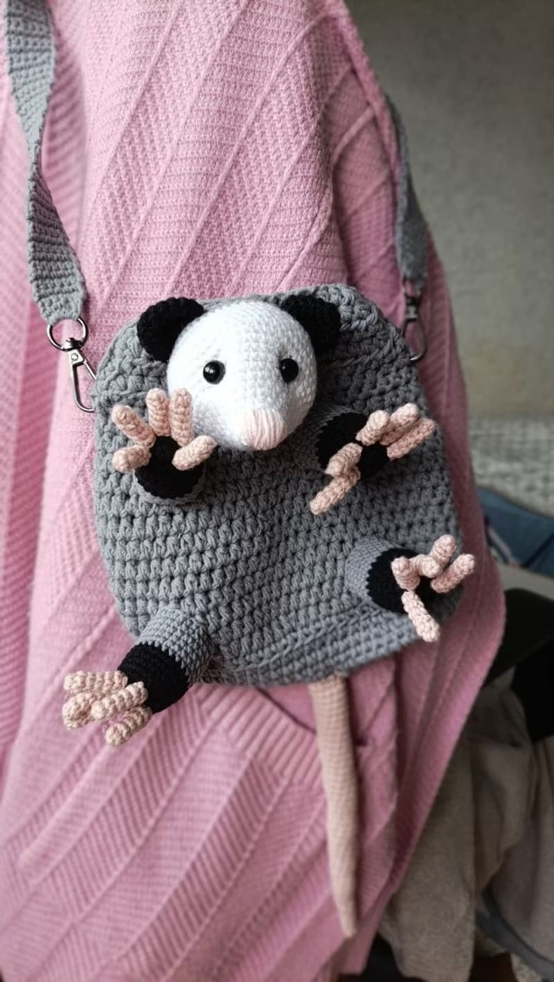 Adorable opossum bag perfect gift for lovers of original things, shoulder strap