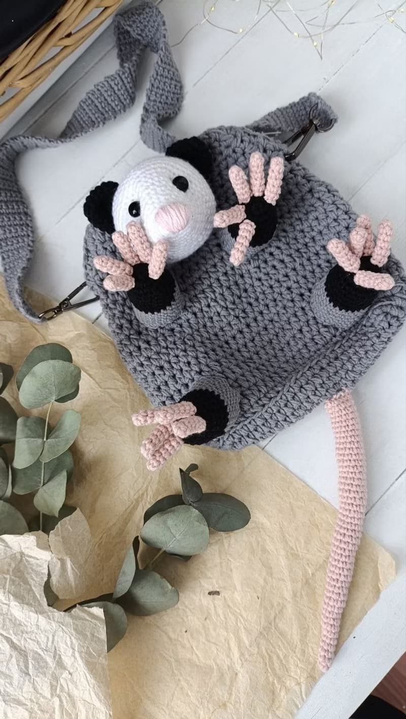 Adorable opossum bag perfect gift for lovers of original things, shoulder strap
