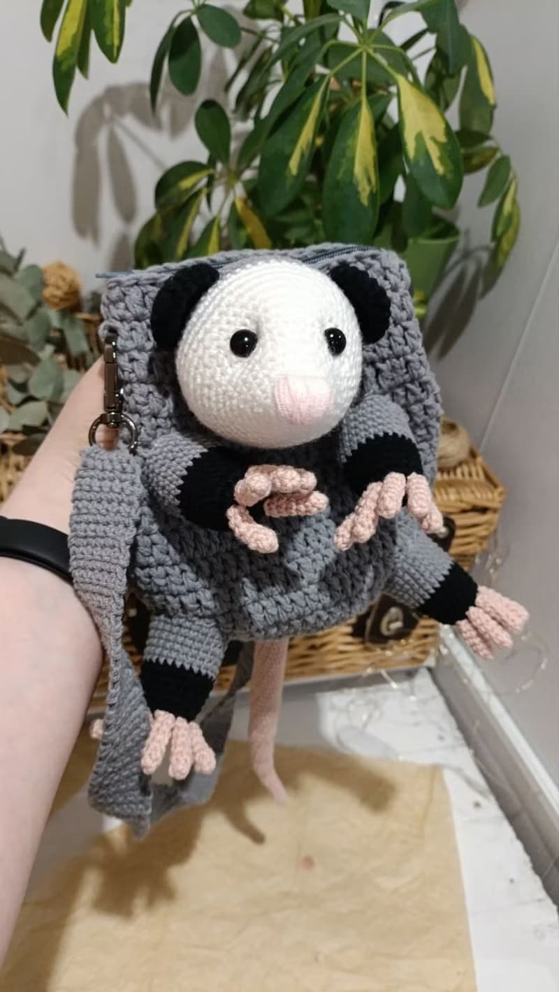 Adorable opossum bag perfect gift for lovers of original things, shoulder strap