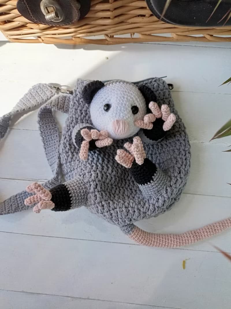 Adorable opossum bag perfect gift for lovers of original things, shoulder strap