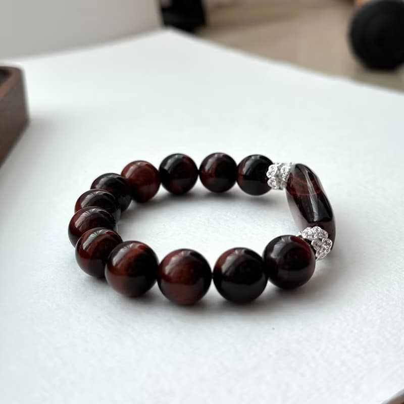 【雙子座生辰石】紅虎眼心鍍銀手鏈 熱情勇敢 克服膽怯 堅定