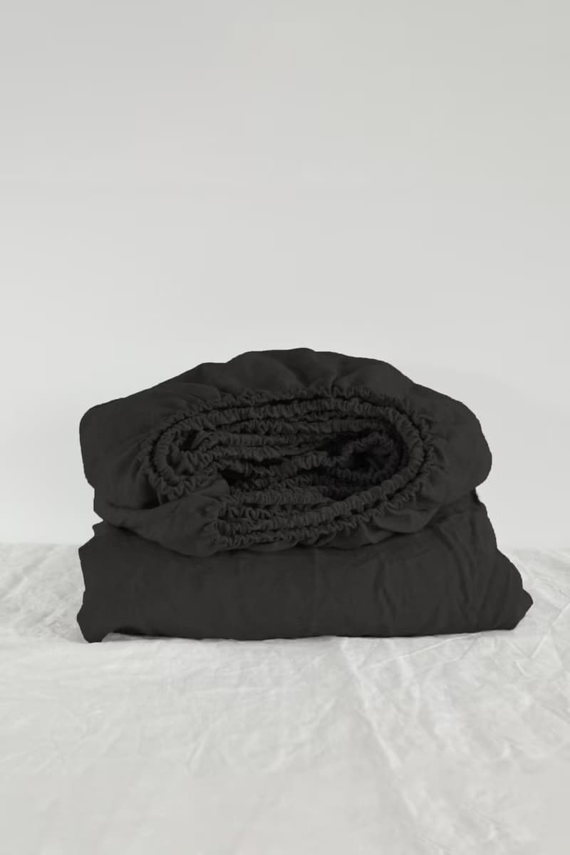 Black linen fitted sheet / Softened linen bed sheet / Deep pocket