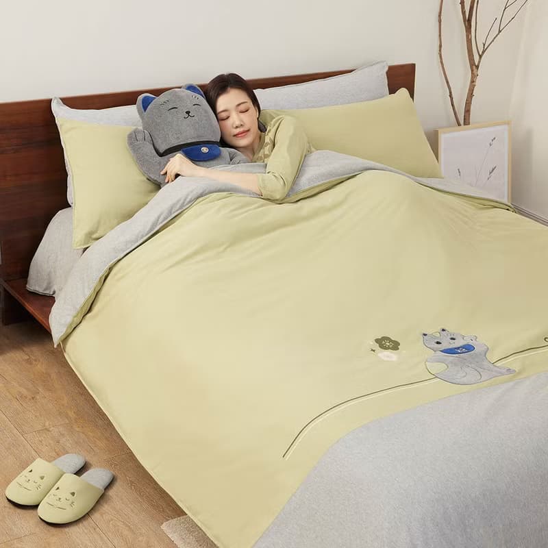 招財貓 被套+枕套組-抹茶綠