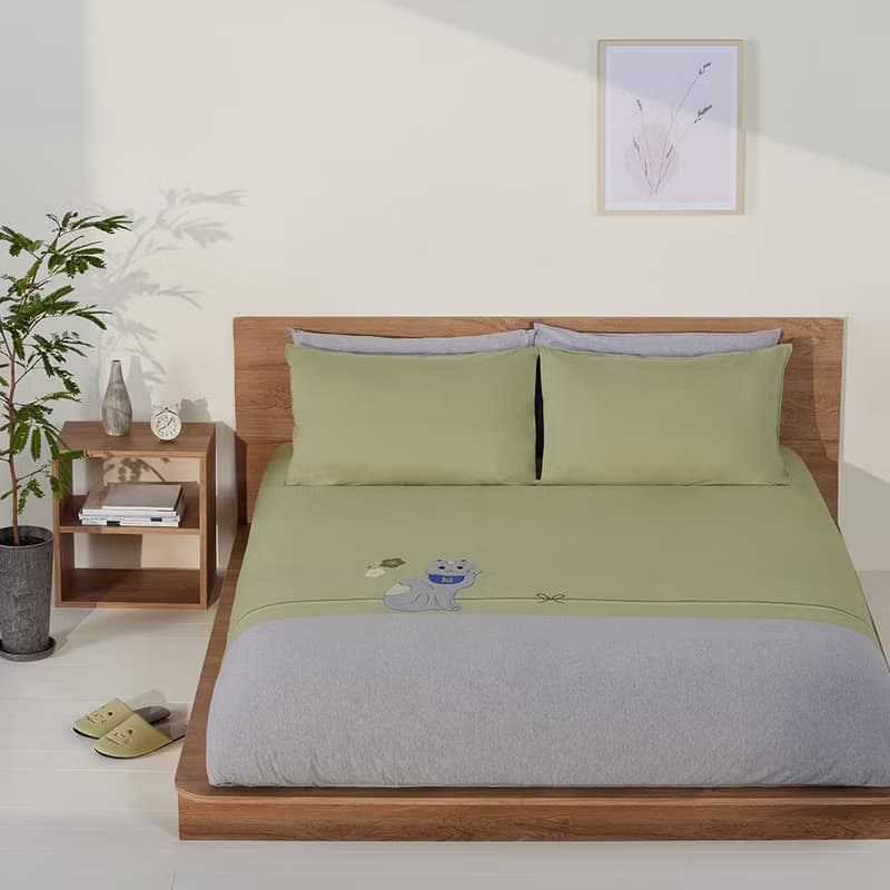 招財貓 被套+枕套組-抹茶綠