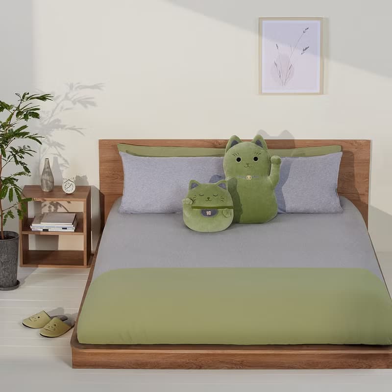 招財貓 被套+枕套組-抹茶綠