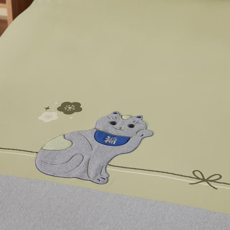 招財貓 被套+枕套組-抹茶綠