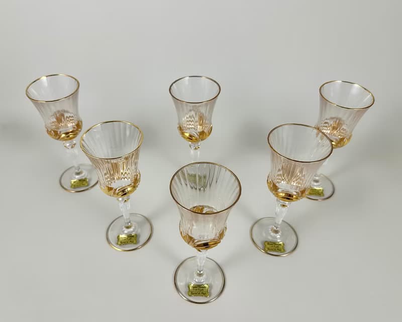 復古水晶酒杯 6 件裝 Cristal de Paris 金色鑲邊全新帶盒