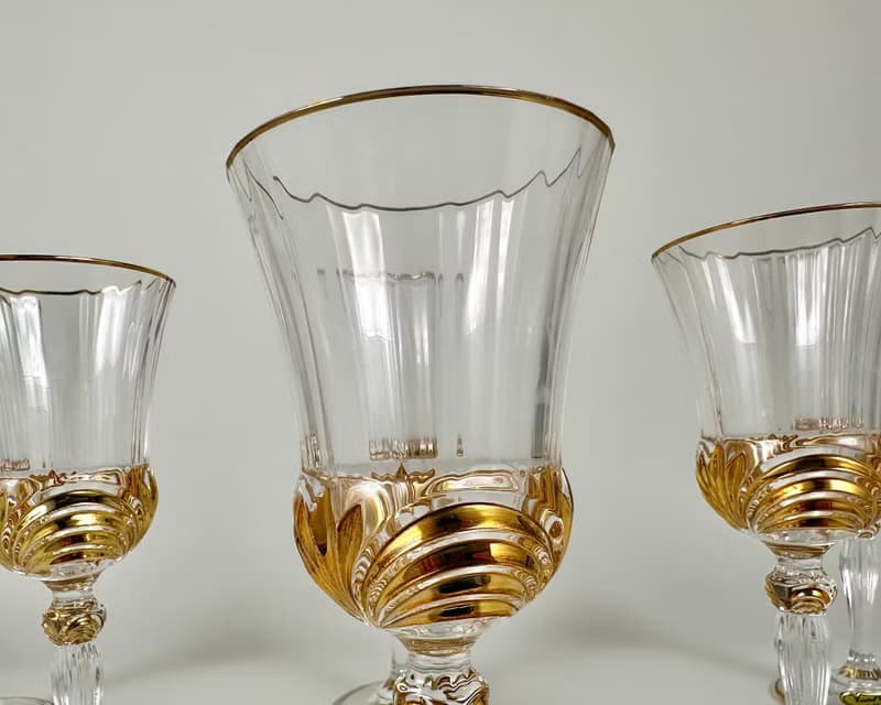 復古水晶酒杯 6 件裝 Cristal de Paris 金色鑲邊全新帶盒