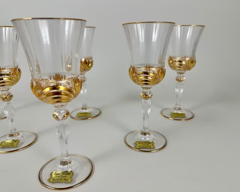 復古水晶酒杯 6 件裝 Cristal de Paris 金色鑲邊全新帶盒