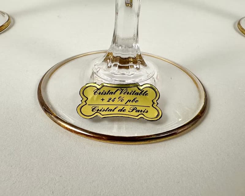 復古水晶酒杯 6 件裝 Cristal de Paris 金色鑲邊全新帶盒