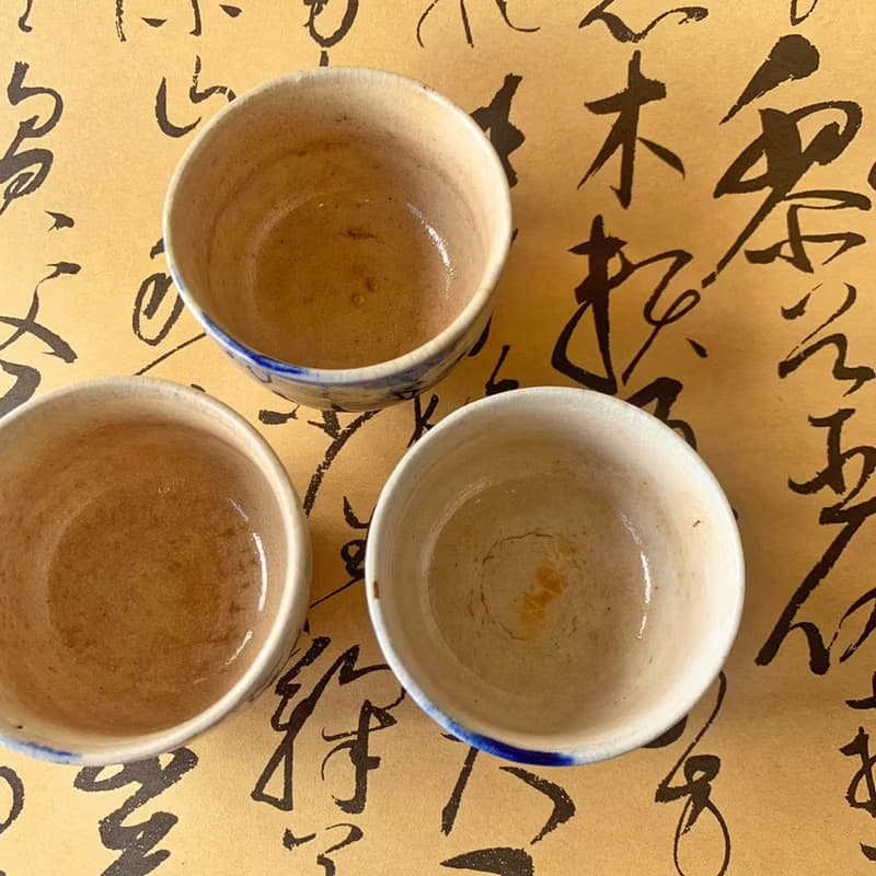 日本 富士山青花瓷杯組 │昭和時代 冰裂紋 開片 瓷器 收藏 老物