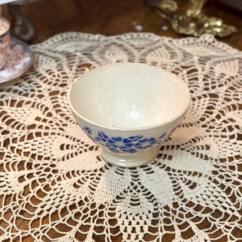 50365-經典法國古董藍白花卉拿鐵碗