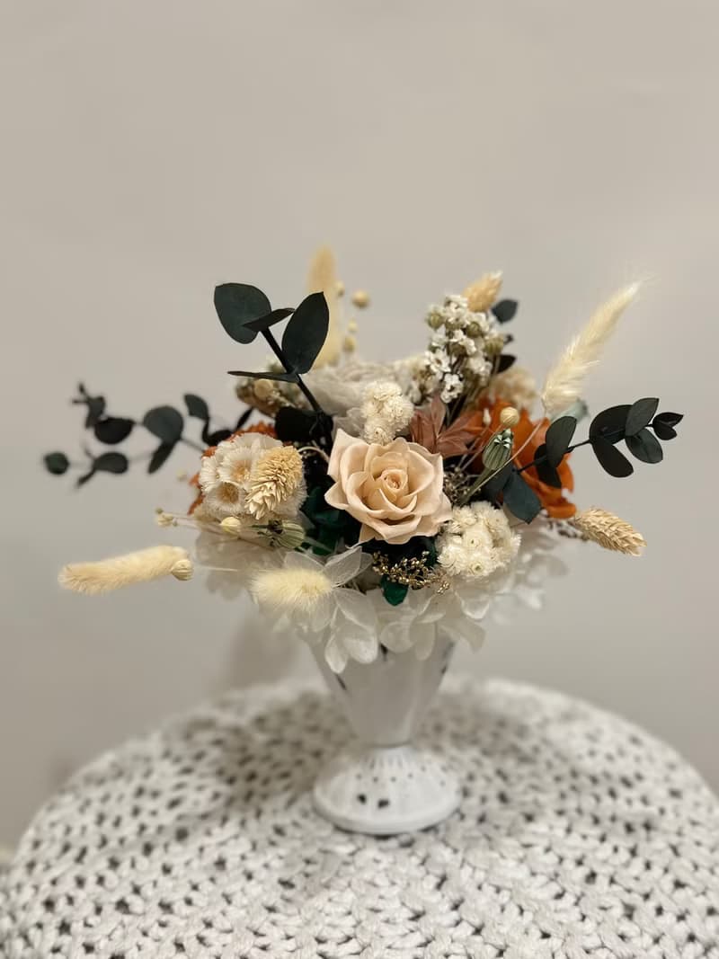 復古橘調永生花盆花 開幕盆栽 質感花禮 畢業禮物 新居禮