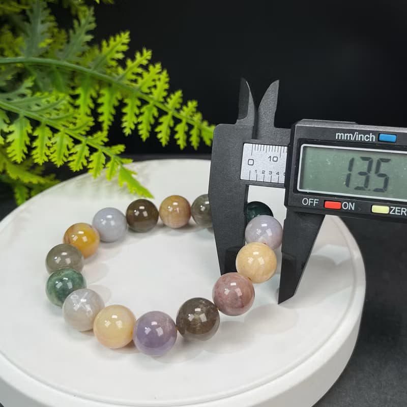 精品天然珊瑚玉手串冰潤玉化髮絲多彩鳳尾紋意境飄花手鏈13.5mm