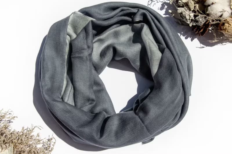 喀什米爾Cashmere/羊絨圍巾/純羊毛圍巾披巾/戒指絨披肩-灰色漸層