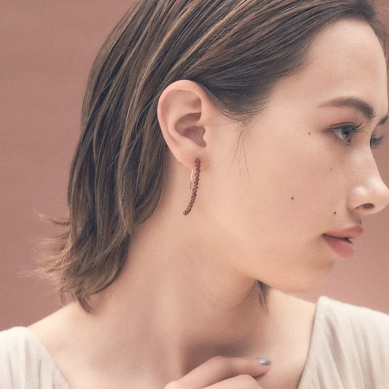 14kgf*宝石質Garnet wrapped marquis pierced earring