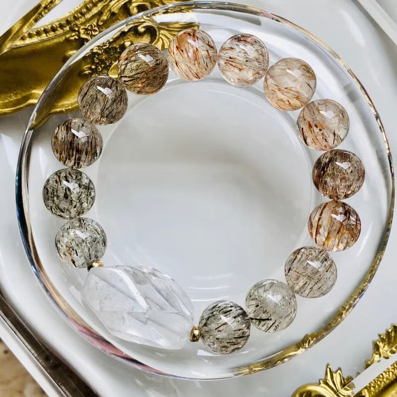 ITS-B628【黑金超七・ 白水晶】簡約天然水晶手環手鍊