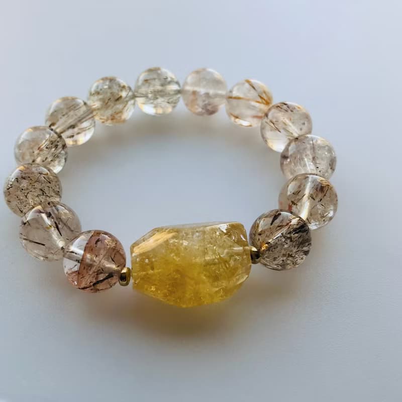ITS-B628【黑金超七・ 白水晶・黃水晶】簡約天然水晶手環手鍊