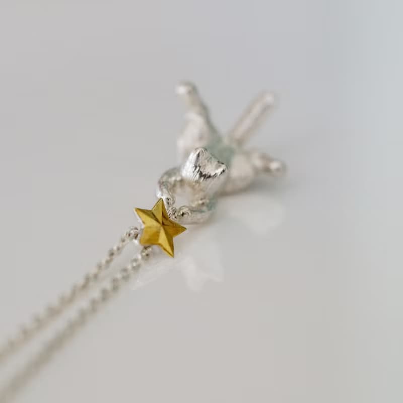 両手で星をつかんだ白猫ペンダント