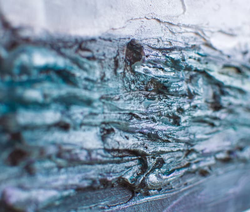 Small abstract painting from the artist, a landscape in blue and grey shades