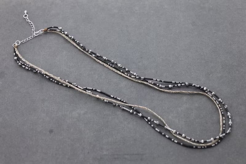 珠飾裹手鍊種子珠編織鉻午夜灰褐色項鍊