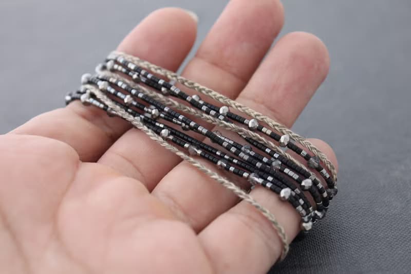 珠飾裹手鍊種子珠編織鉻午夜灰褐色項鍊