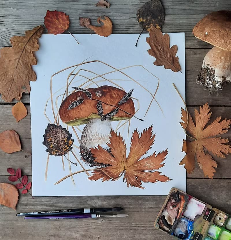 Original watercolor painting. Watercolor mushroom
