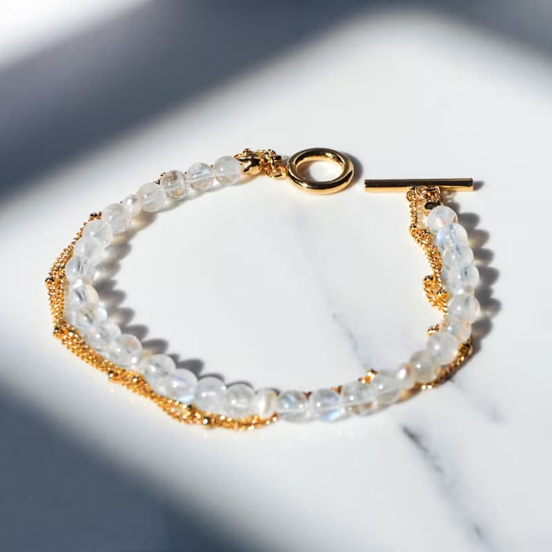 藍光 月亮石 月光石 高級 淡水 珍珠 水晶 手鏈 手鍊 月海 禮物