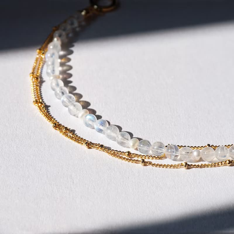 藍光 月亮石 月光石 高級 淡水 珍珠 水晶 手鏈 手鍊 月海 禮物