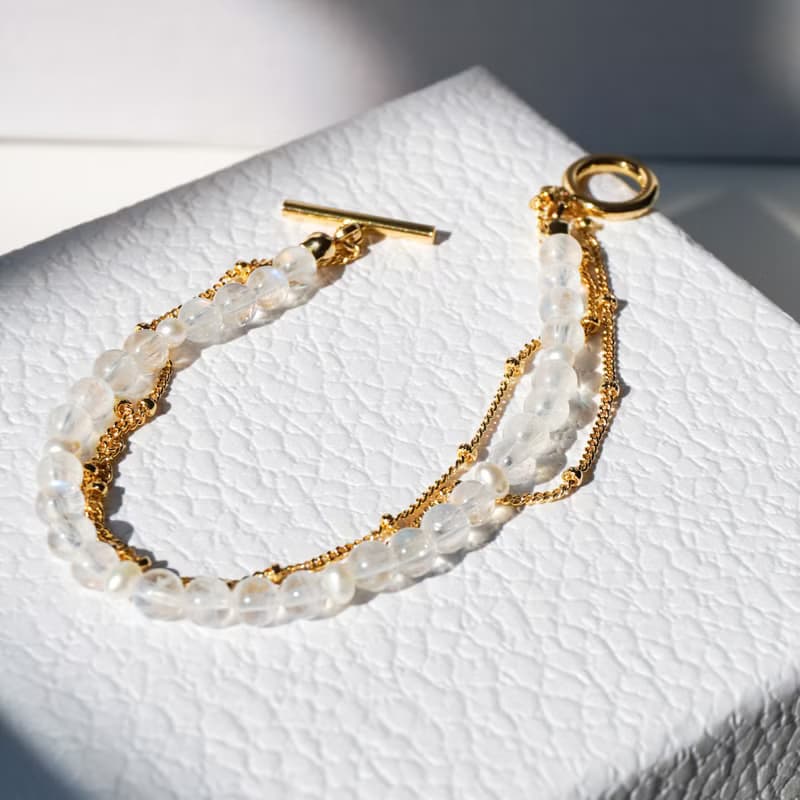 藍光 月亮石 月光石 高級 淡水 珍珠 水晶 手鏈 手鍊 月海 禮物