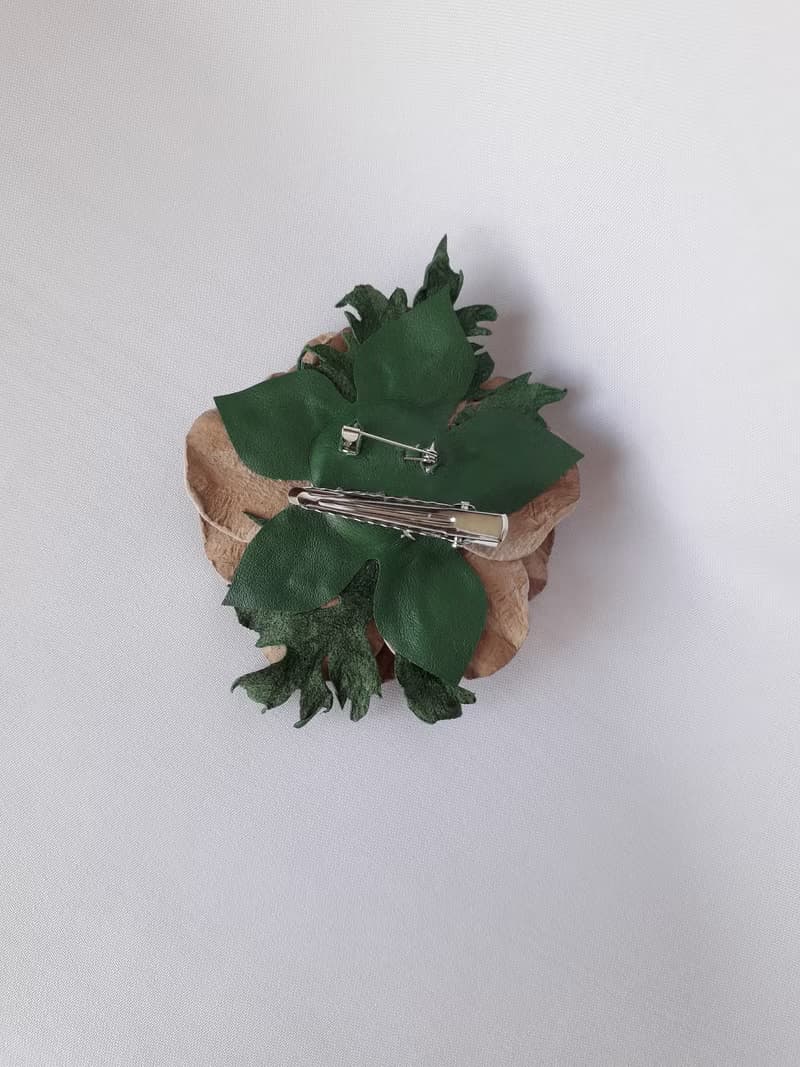 皮革胸針 Leather brooch pink flower for her or for him, Leather jewelry