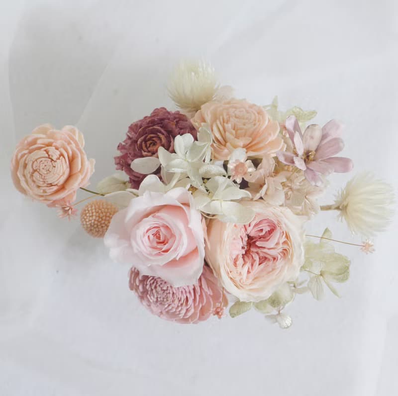 櫻花紛飛粉白玫瑰永生盆花 結婚捧花永生乾燥花畢業謝師禮物生日