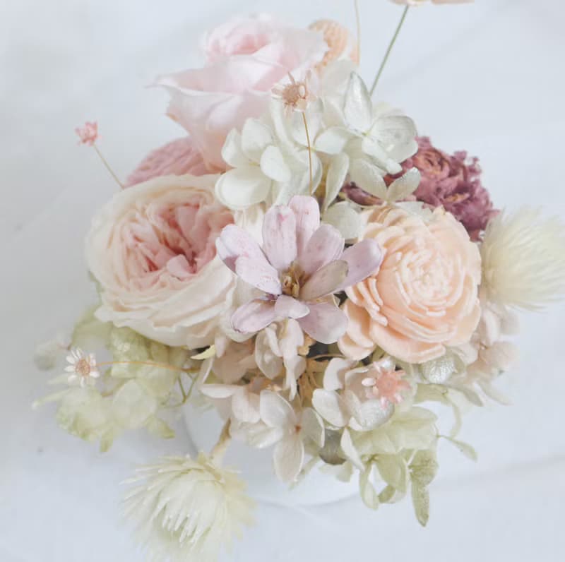 櫻花紛飛粉白玫瑰永生盆花 結婚捧花永生乾燥花畢業謝師禮物生日
