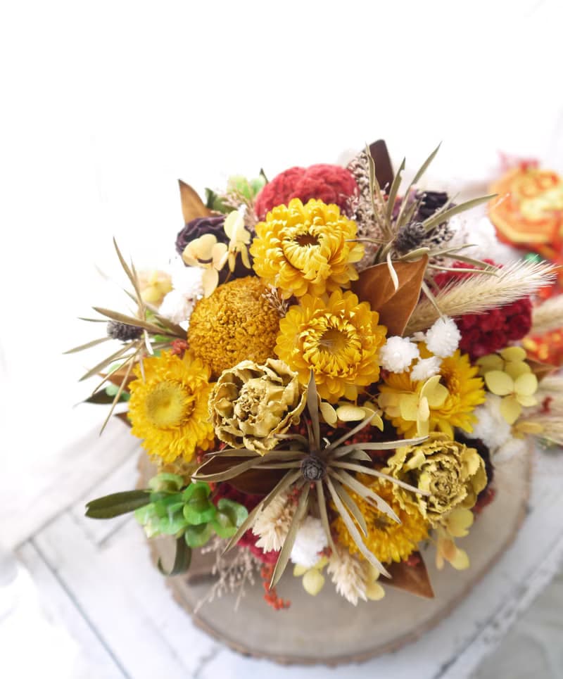 慶典的花火.喜氣黃色系.開幕送禮.不凋花乾燥花.永生花.首選.