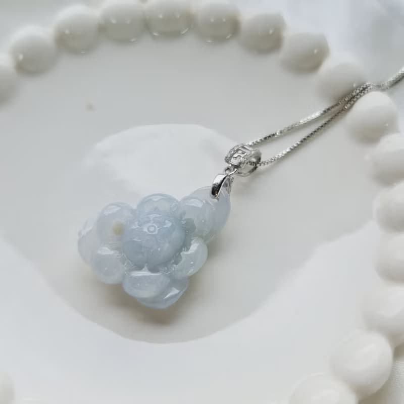 冰紫羅蘭蓮花吊墜 | 天然緬甸玉A貨翡翠