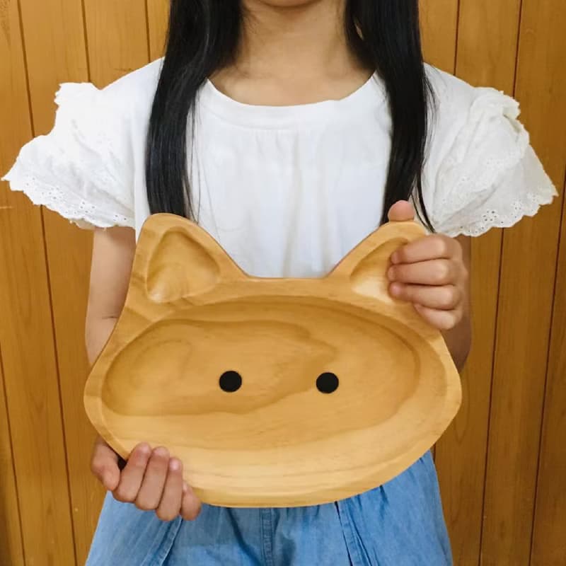 【SPICE】日本 PETIT'S MAMAN 天然松木 兒童餐盤- 貓咪