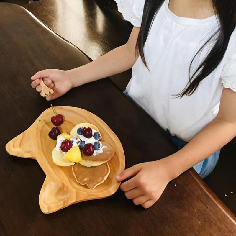 【SPICE】日本 PETIT'S MAMAN 天然松木 兒童餐盤- 貓咪