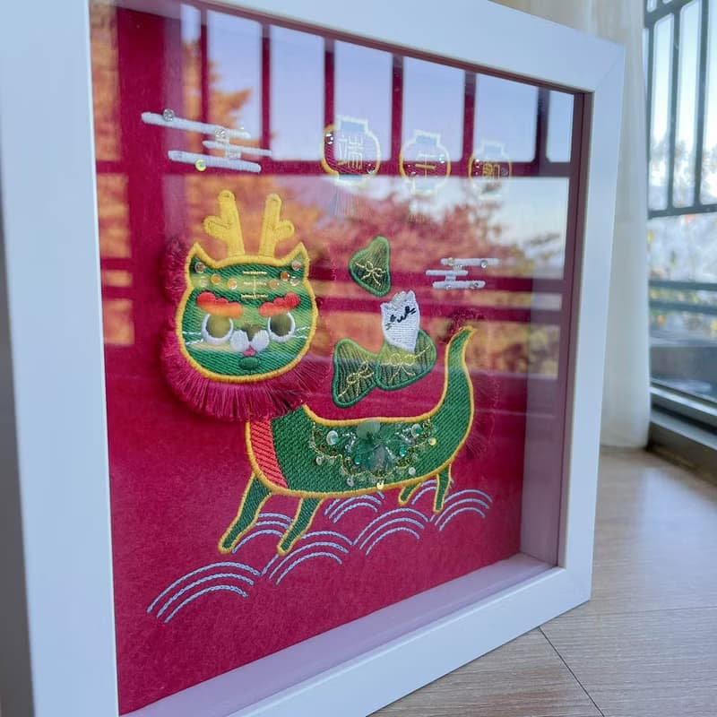 【貓咪龍舟】遊龍祈福 除穢平安 立體刺繡畫