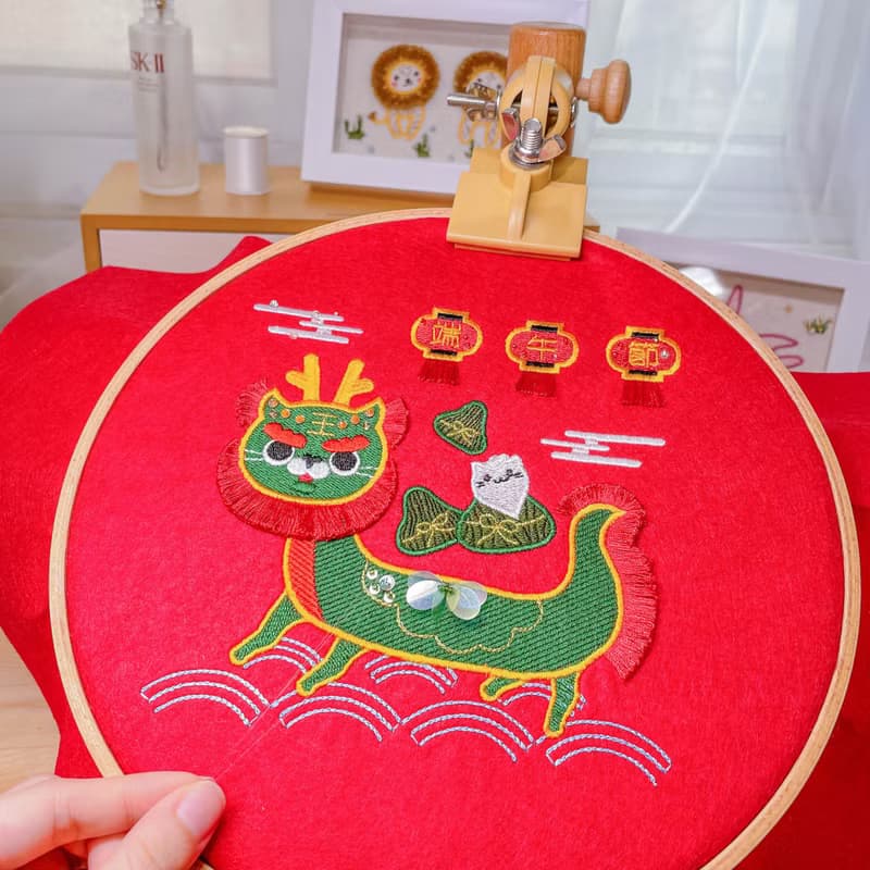 【貓咪龍舟】遊龍祈福 除穢平安 立體刺繡畫