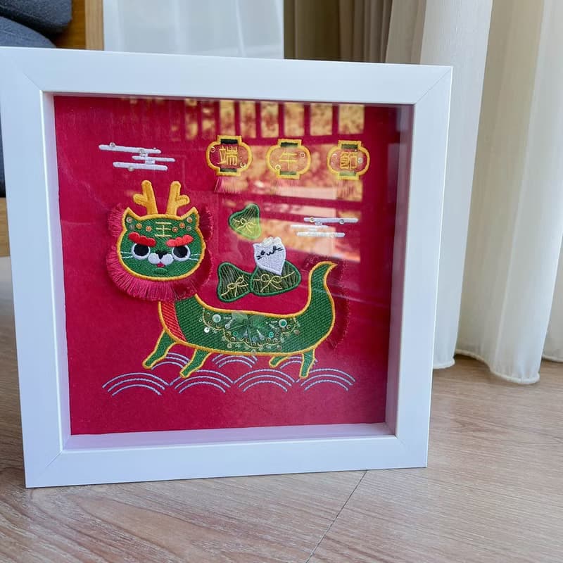 【貓咪龍舟】遊龍祈福 除穢平安 立體刺繡畫