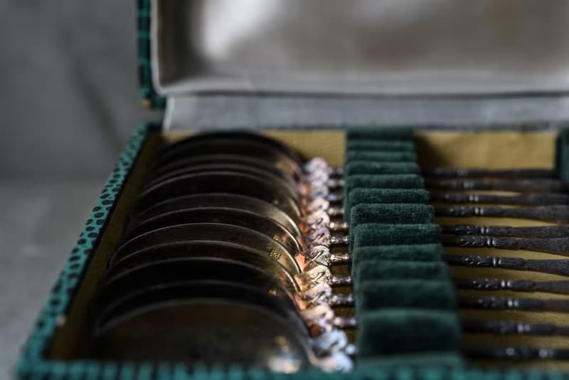 法國 XIXe SIECLE立體握柄茶匙組-完整緞布盒裝