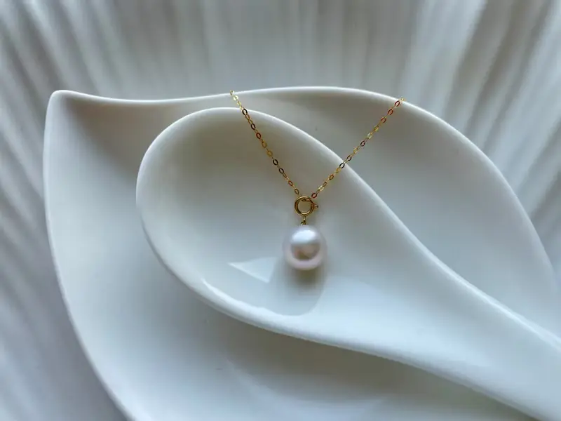 萬能吊墜 天然淡水珍珠 柔光白珍珠 18K金